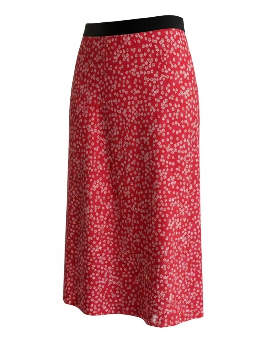 Red Floral A-Line Midi Skirt